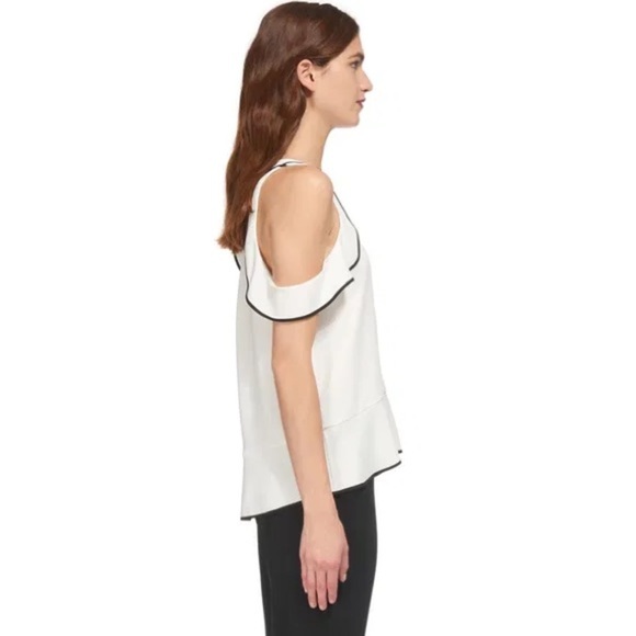 Whistles Jessica Off The Shoulder Ruffled White Black Lining Tank Blouse Top 2 - Picture 2 of 12